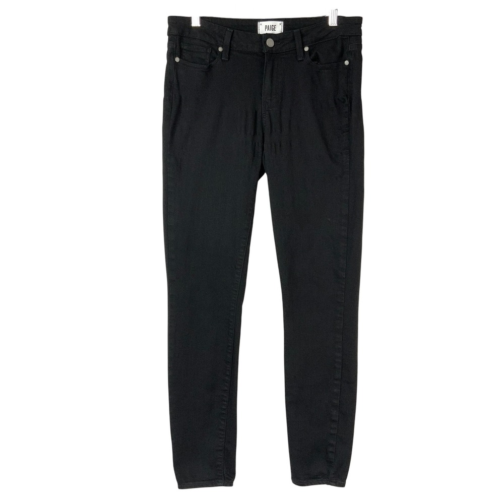 Paige Verdugo Ultra Skinny Black Jeans 30 Zip Button Fly Mid Rise Stretch Denim - Picture 3 of 7